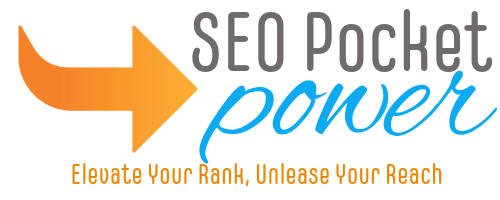 Logo of SEO Pocket Power featuring an orange arrow pointing rightwards, with the stylized blue text 'SEO Pocket Power' alongside the tagline 'Elevate Your Rank, Unleash Your Reach' below it.